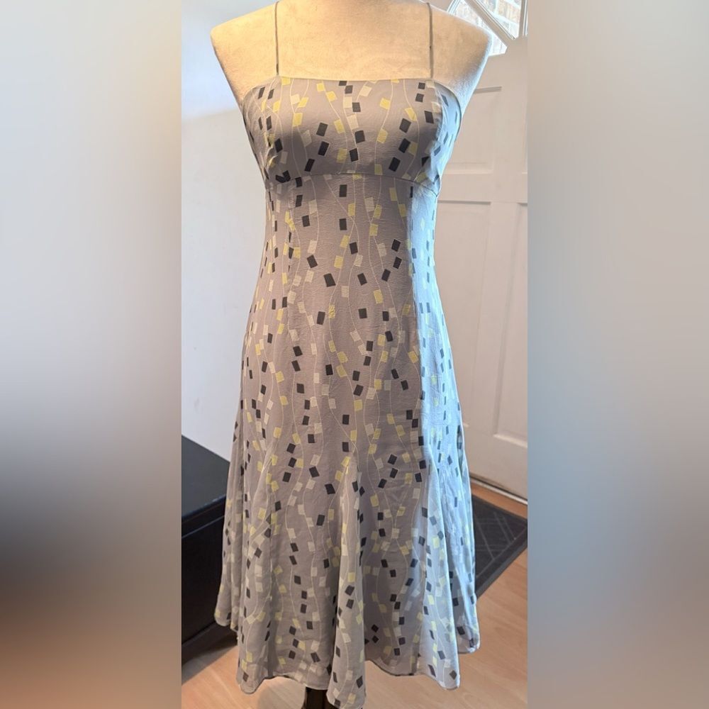 The Limited Strapless Gray and Yellow Dress..silk, lined.